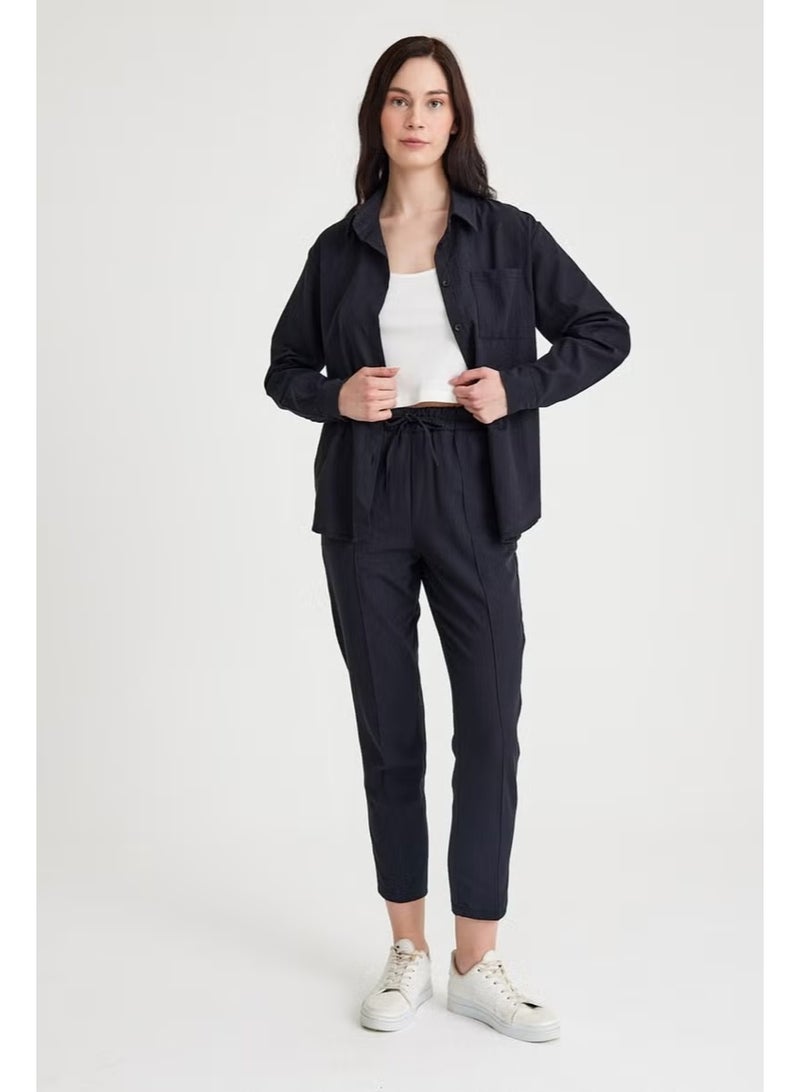 Barbora Linen Casual Two Piece Suit Pants Shirt LN21SIYAHIA1 - Image 4